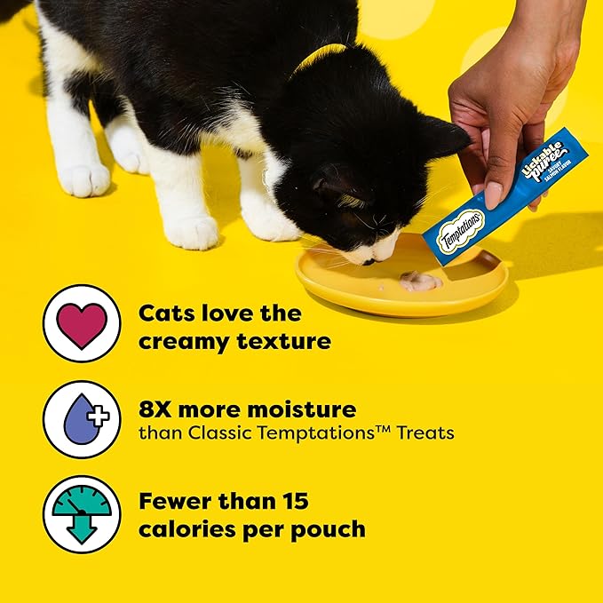 Temptations Creamy Puree Squeezable Lickable Cat Treats, Wet Cat Treats with Tuna, Salmon, and Seafood Medley Variety Pack, 0.42 oz. Tubes, 48 Count