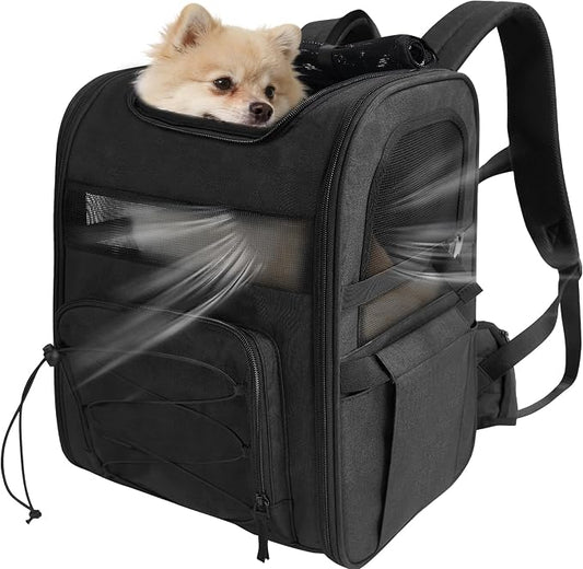 Dog Carrier Backpack for Small Dogs - Breathable Mesh Hiking Bag with Safety Buckle, Adjustable Straps and Elevated Pad - Durable for Hiking (Fits Small Cats Too, Up to 17lbs, Black)