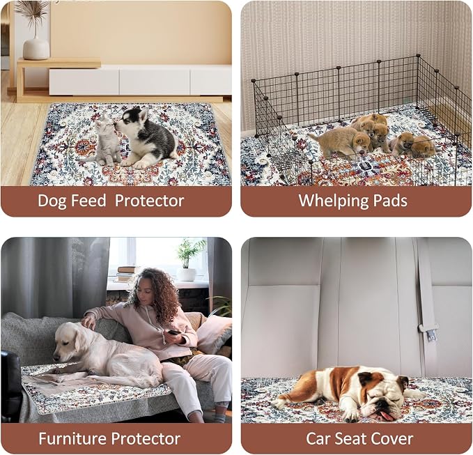 Washable Pee Pads for Dogs with Non-Slip Rug Pad, (2 Pack, 36"x42") Reusable Puppy Pads Super Leakproof Dog Traning Pads Whelping Pad for Dogs, Puppies, Doggie(Red-1)