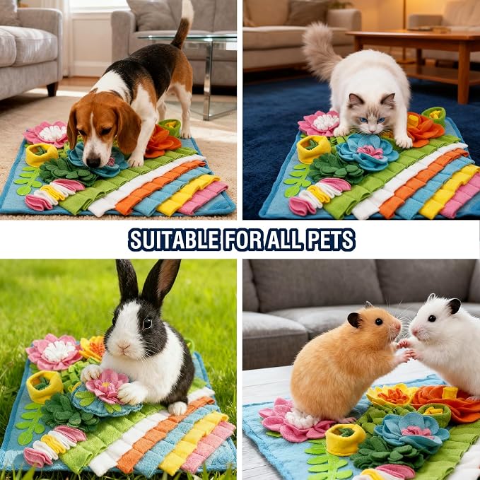 MYLIFESION Snuffle Mat 15.4''×15.4'' for Small & Medium Dogs, Slow Feeding Puzzle Sniff Mat for Cats Rabbits, Mentally Stimulating Scent Training, Portable Durable Pet Food Mat (Lightweight Style)