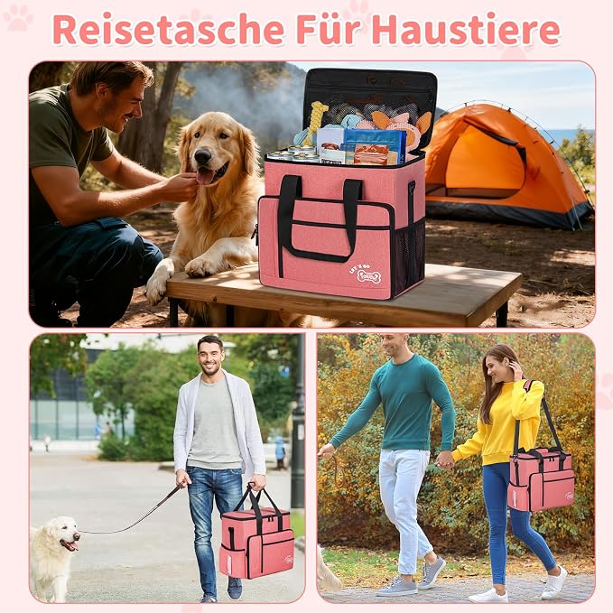 Dog Travel Bag,Large Pet Travel Bag for Supplies with 2 Food Container and Collapsible Bowls,Dog Travel Supplies Organizer Kit for Weekend,Road Trips,Camping