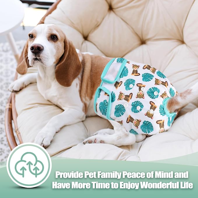 wegreeco Washable Female Dog Diapers Highly Absorbent Reusable Diapers for Dog in Heat Period, 3 Pack (The King of Forest, Small)