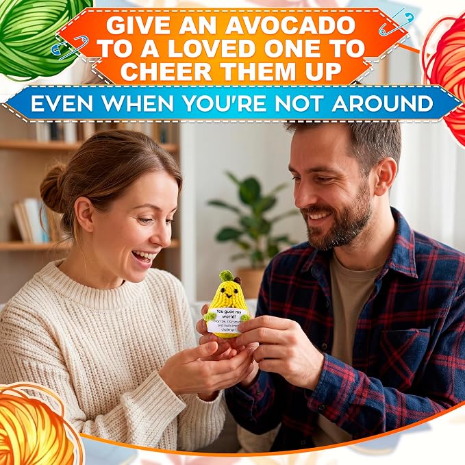 Reluen Crochet Avocado, Stay Ripe Stay Smooth Handmade Mini Avocado Stuffed Figure with Affirmation Message Card, Cute Friend Gifts Desk Decor for Women Men Mom Daughter Sister Coworker Birthday