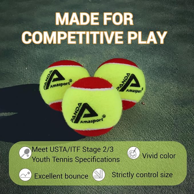 AMA SPORT Tennis Balls - 25%-50%-75% Low Compression Stage Practice Tennis Balls for Beginners Youth Training