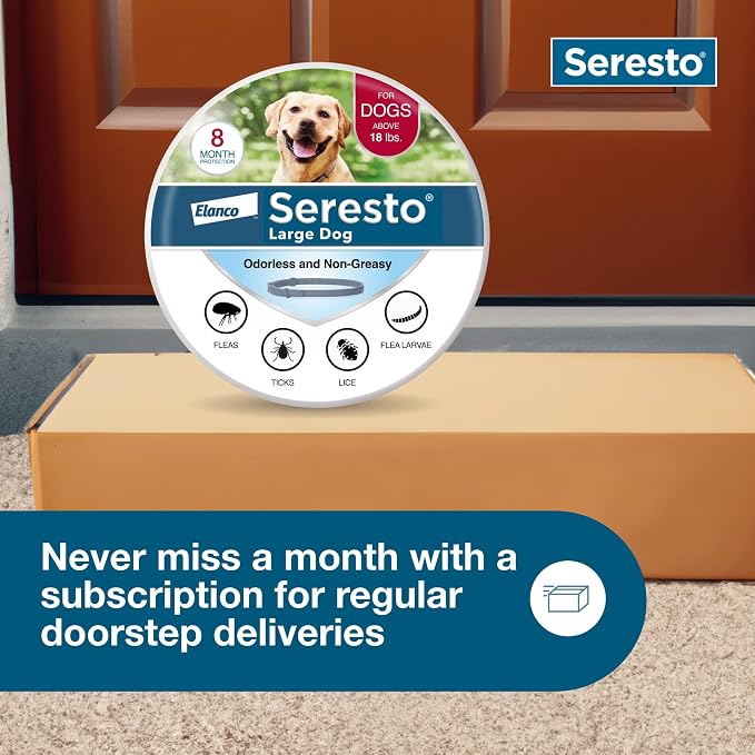 Seresto Flea & Tick Collar for Dogs Over 18 lbs., Treatment & Prevention, Vet-Recommend, 8 Month Protection (Pack of 2)
