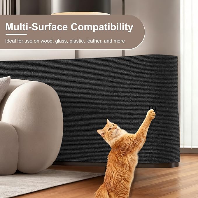 Cat Scratch Furniture Protector, Self-Adhesive Cat Scratcher Mat, Couch and Furniture Protector from Cat Claws, Black, 1 Set