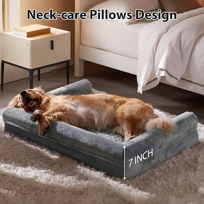 BFPETHOME Orthopedic Washable Dog Beds Large Sized Senior Dog for Comfy Sleeping with Removable Cover, Waterproof Big Soft Pet Couch Bed for Dogs Rerlax