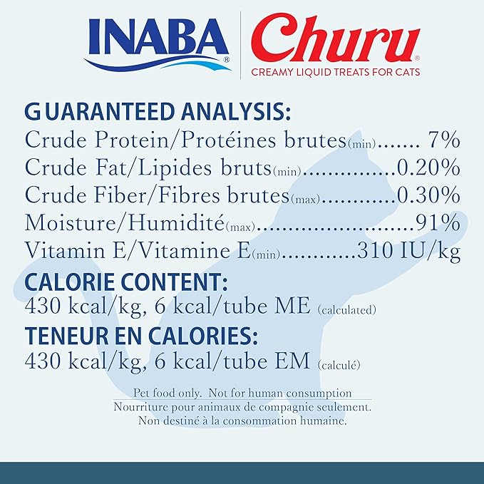 INABA Churu Lickable Purée Natural Cat Treats - Chicken with Crab Flavor (4 Servings per Package, 8 Packages) (32 Tubes)
