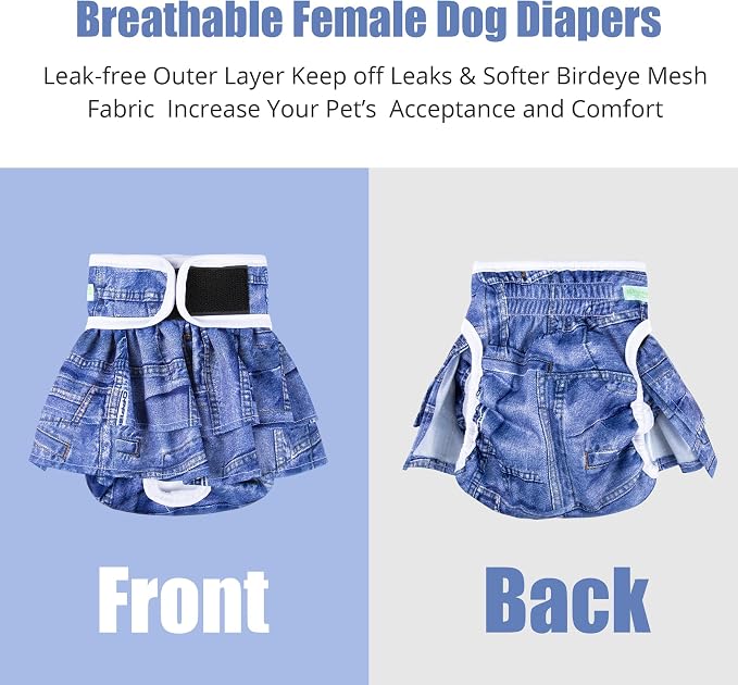 wegreeco Dog Diapers Female (3 Pack), Highly Absorbent Dog Diapers for Female Dogs Washable in Heat, Incontinence, or Excitable Urination (Classic Jeans, X-Large)