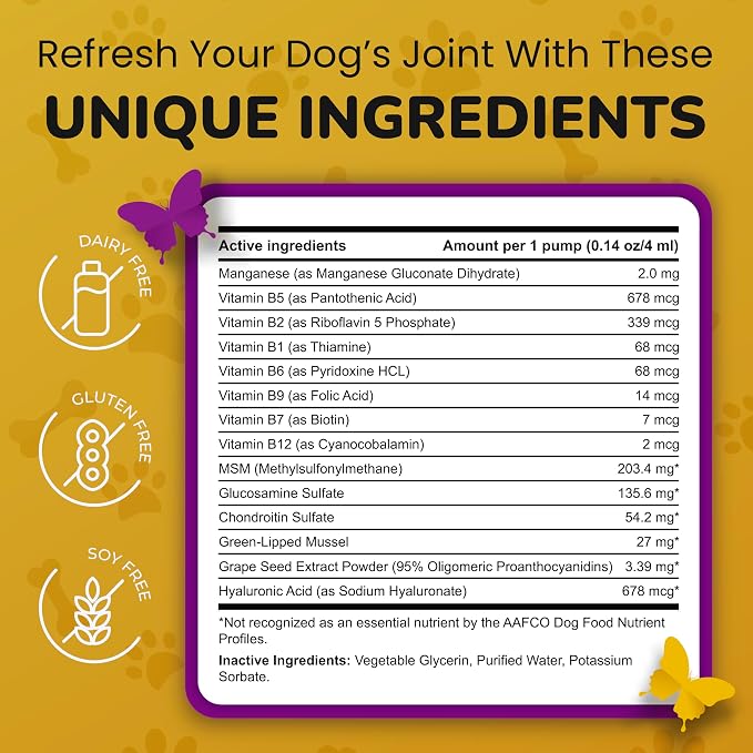 Hip and Joint Supplement for Dogs - Vet Approved Glucosamine Chondroitin for Dogs - Flexibility Support & Bone Strength - with MSM, Hyaluronic Acid, Vitamin B12, B6, B1 & More - 16 Fl Oz