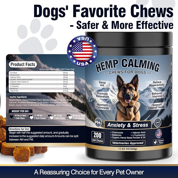 Dog Calming Chews 200ct Calming Chews for Dogs - Anxiety and Stress Relief Melatonin Treats Sleep Aid Bites for Small/Medium/Large Dogs Calm Dog Separation, Fireworks,Thunder, Barking,Chewing