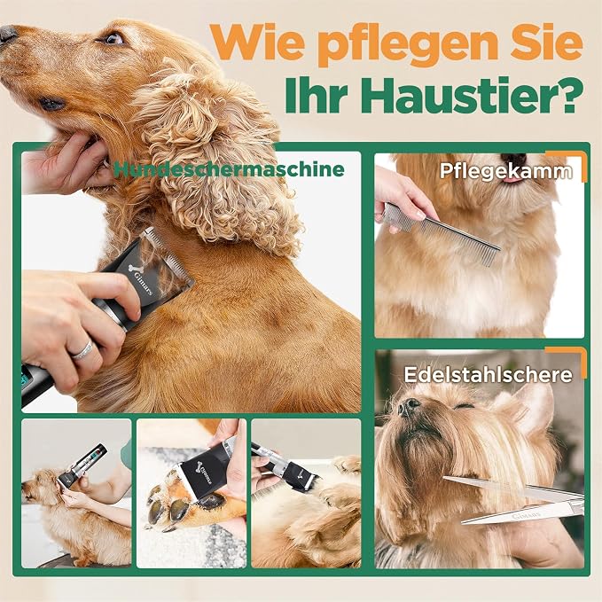 Gimars Professional 7000rpm Low Noise 55db Cordless Rechargeable Dog Clippers, 3.0 Motor Powerful Dog Long Hair Trimmer Grooming Shaver Kit, Home Electric Pet Hair Clippers for Cat, Horse