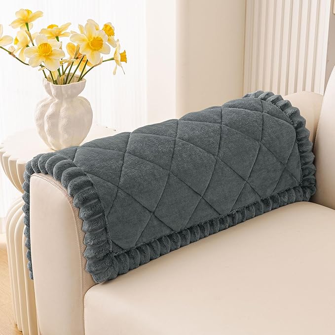 Smiry Couch Cover for Dogs, Non Slip Washable Pet Sofa Protector for Large Dogs, Cats, Fuzzy Plush Sofa Covers Backrest & Armrest, Against Fur, Dirt & Scratch Resistant, Dark Grey, 20"×24", 2 Pack