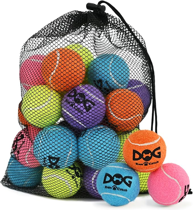 INSUM 20 Pack Small Tennis Balls for Dogs - 2 Inch Squeaky Dog Balls Toys with Mesh Bag, SGS Certified, Durable Non-Toxic, Built in Squeaker, Small Breeds