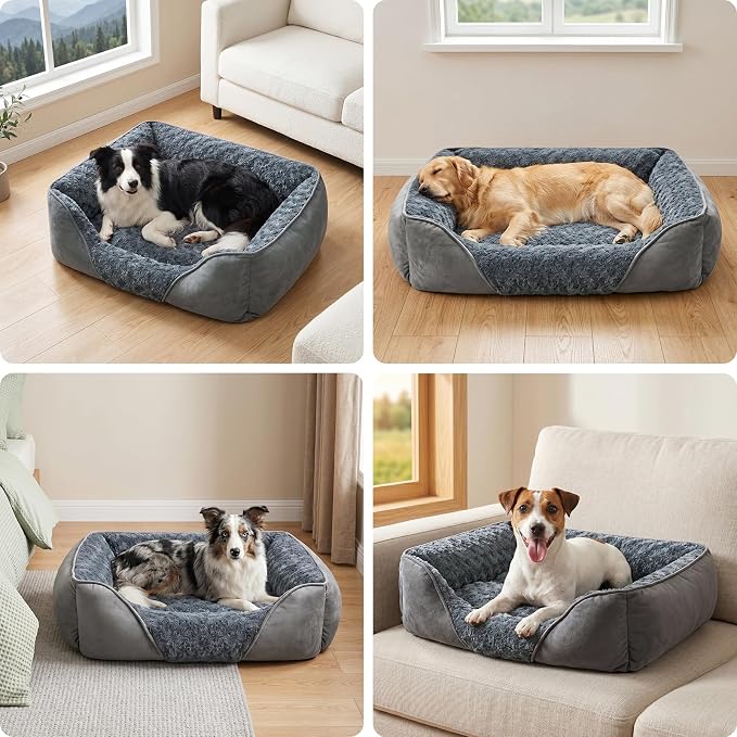 INVENHO X-Large Dog Bed for Large, Medium, Small Dogs - Rectangle, Washable, Orthopedic, Soft Calming Sleeping Puppy Bed - Durable Pet Cuddler with Anti-Slip Bottom - XL (35"x25"x10")