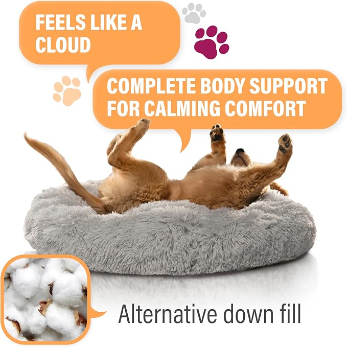 Active Pets Premium Medium Donut Dog Bed, Fits Up to 45 lbs, Machine Washable Cushion, Plush Long Pile Faux Fur Fabric, Portable Dark Gray Pet Bed Furniture for Puppies Adult Canines & Cats