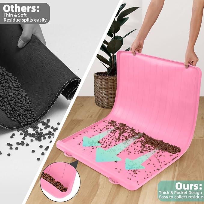 Dog Mat for Food and Water - 39.4" x 27" Large Pet Feeding Mats with Residue Collection Pocket - Waterproof Dog Cat Bowl Mat with High Edges to Prevent Water and Food Spills (Pink, 39.4''x27'')