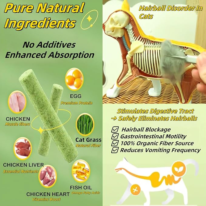 Cats Toy 18Pcs Cat Grass Treat Freeze Dried Catnip Stick Kitten Chew for Removal Hairballs Kitty Dental Care for Cleaning Teeth Indoor Snack