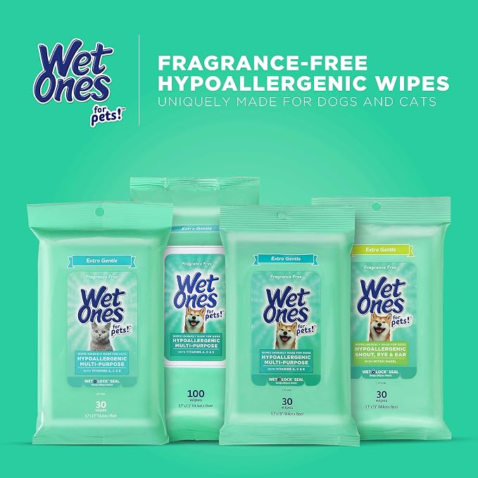 Wet Ones for Pets Extra Gentle Dog Wipes with Witch Hazel - Fragrance-Free, Hypoallergenic Pet Grooming Wipes for Snout, Eye, and Ear Areas, Sensitive Skin, 30 Count - 8 Pack
