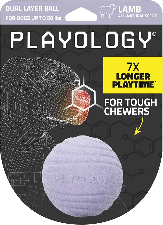 Playology Dog Toys | Dual Layer Ball Durable Chew Toy for Tough Chewers | Lamb Scented Medium Dog Toy | Chew Toys for Dogs
