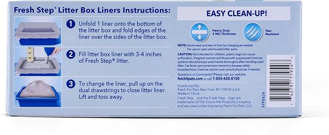 Fresh Step Jumbo Drawstring Cat Litter Box Liners Unscented Heavy Duty Kitty Litter Bags for X-Large Oval or Rectangle Pans Helps Contain Mess Easy Lift Out Cleanup 36 x 19 IN 7 Count Single Box