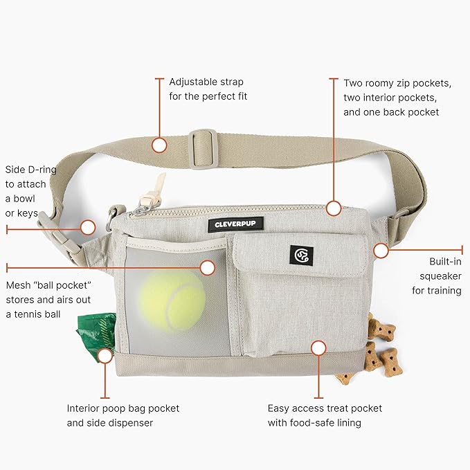 Cleverpup Training Sling & Snackpack Double Insulated Treat Pouch in Sand