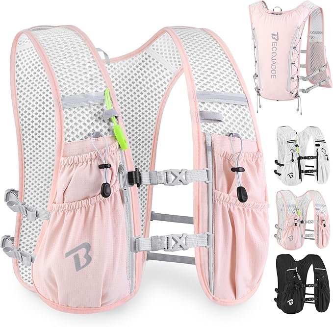 BECOJADDE Running Vest Hydration Backpack for Men Women, 5L Lightweight Running Backpack Hydration Pack for Marathon, Trail, Cycling, Hiking, Jogging