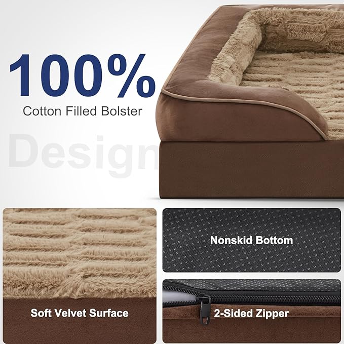 FURTIME Orthopedic Extra Large Dog Bed, Waterproof Dog Beds, 48x35x6.5 Supportive Foam Pet Couch Bed with Removable Washable Cover and Nonskid Bottom