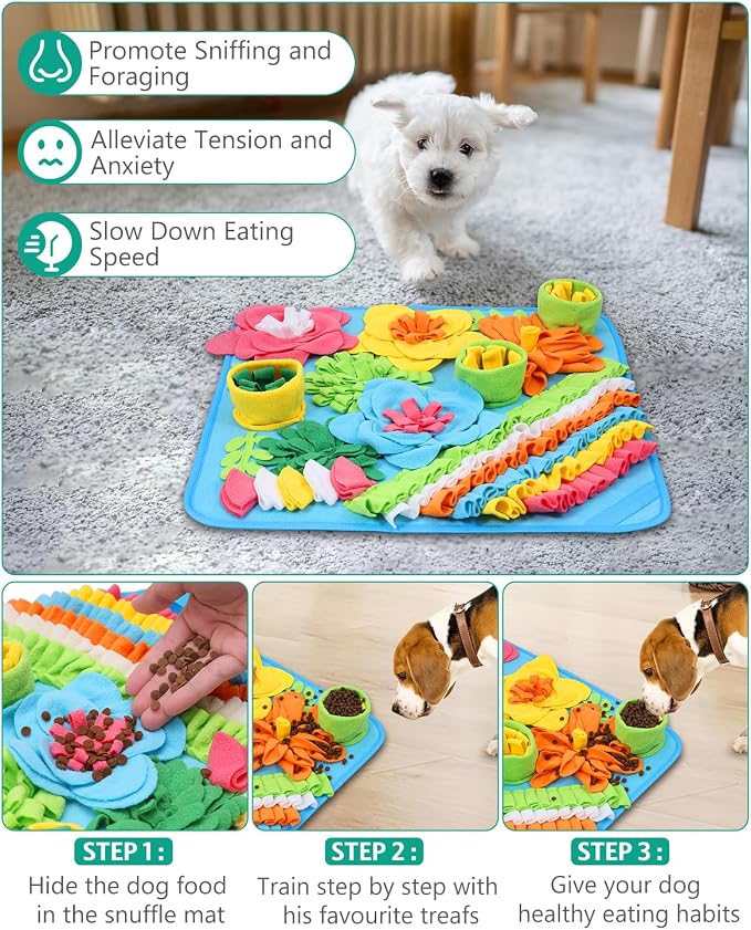 ORIA Snuffle Mat for Dogs, 15.4''x15.4'' Sniff Mat for Puppies, Interactive Puzzle Toy, Slow Feeding & Foraging Mat for Boredom, Keep Busy, Mental Stimulation, for Small Medium Dogs