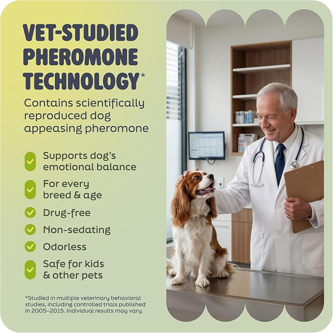 Dog Calming Diffuser Kit by SabPets – Pheromone Plug-in for Dogs, Helps Reduce Pee Accidents, Barking & Separation Anxiety – 2 Diffusers + 4 Refills + Toy | Mess-free support for home routines