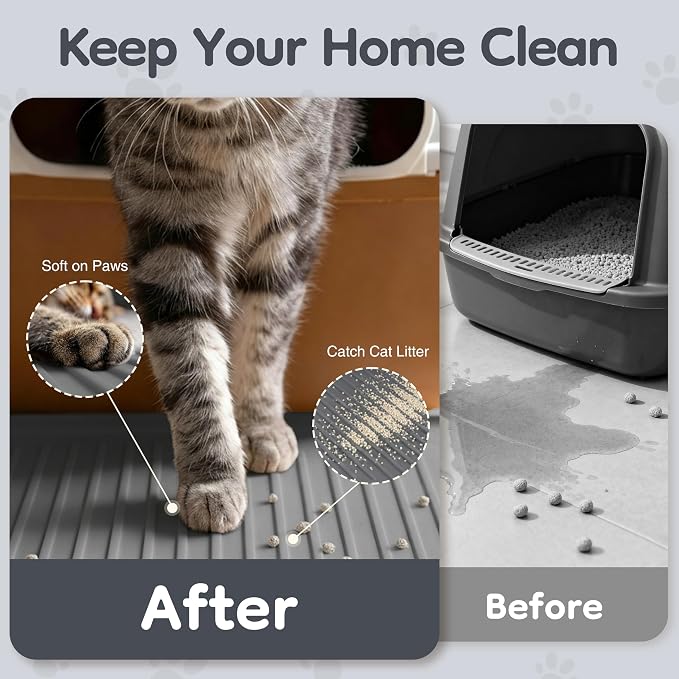 ISSEVE Cat Litter Mat 54" x 27.5" XXL, Extra Large Silicone Mat for Litter Box, 1.38" Raised Edge Urine Proof Litter Trapping Mat Pad for Scatter Control, Soft on Kitty Paws, Protect Floor (Dark Grey)