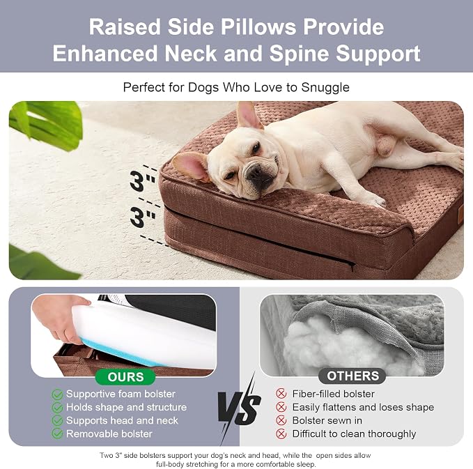 Rainmr Orthopedic Dog Bed for Small and Medium Dogs, Memory Foam Pet Bed with Washable Removable Cover, Nonskid Bottom, Waterproof, for Indoor, Outdoor, Crate ＆ Car Use, 30x20x6 Inches, Brown Grey