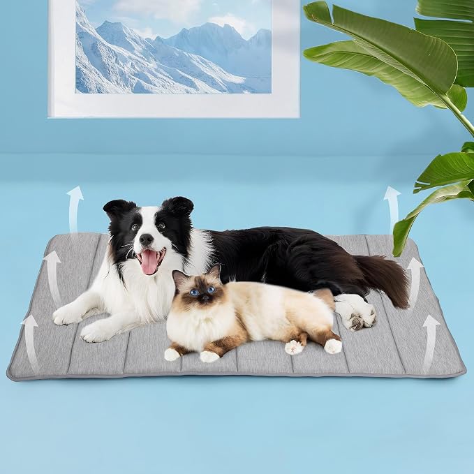 Dog Cooling Mat for Large Dogs – 47"x29" Orthopedic Memory Foam Pad for Summer, Hot Weather & Joint Relief | Washable, Non-Slip Crate Mat for Senior Dogs, Travel & Home(Grey)