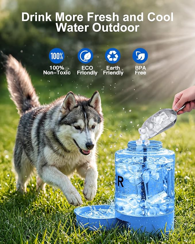 77oz Dog Water Dispenser, 2.2L Large Portable Dog Water Bottle with Pull-Out Drinking Bowl, BPA Free Leak-Proof Pet Travel Water Container for Camping, Hiking, Beach, Car Travel Essentials - Blue