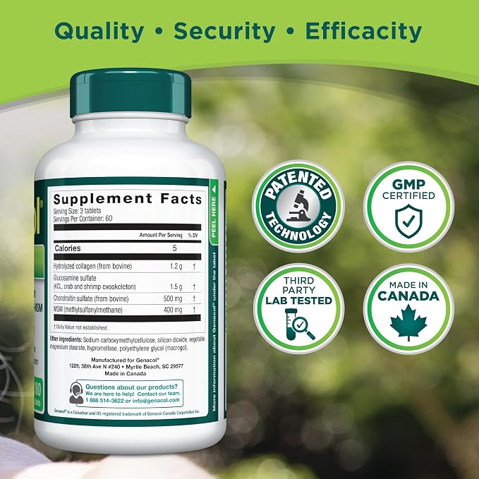 Genacol Optimum – Glucosamine, Chondroitin, MSM & Ultra-Hydrolyzed Collagen Joint Supplement, Complete Formula for Joints and Cartilage, 180 Tablets (60-Day Supply)