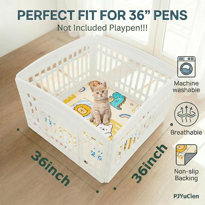 PJYuCien Non-Slip 36"x36" Pet Playpen Mat with 3-Layer Comfort, Reusable and Washable Training Crate Pad, Travel Mat and Sofa Protector for Puppies, Dogs, Cats, Rabbits, and Small Animals, Yellow