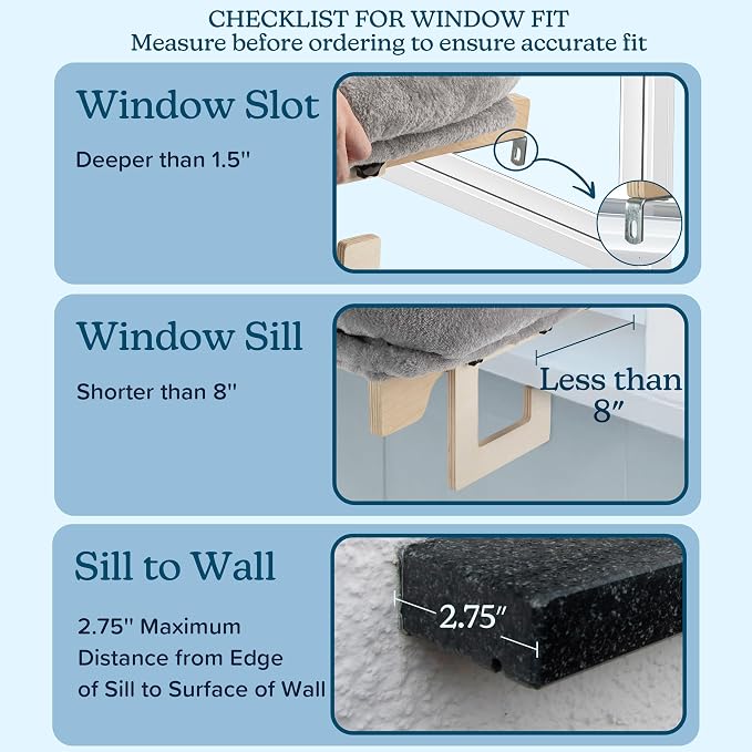 Cat Bed for Window Sill - Cat Window Perch with Bolster and Removable Washable Cover - Window Hammock with Sturdy Wood Frame for Large Cats - Pet Beds for Indoor Cats by PETMAKER (Gray)