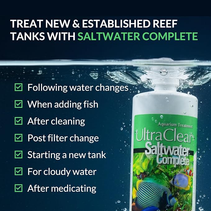 Saltwater Complete – Live Nitrifying Bacteria Blend for Saltwater & Reef Aquariums - Instant Cycle Marine Tank Starter - Removes Ammonia Nitrite - Clarifier - Safe for Fish Coral Invertebrates - 32oz