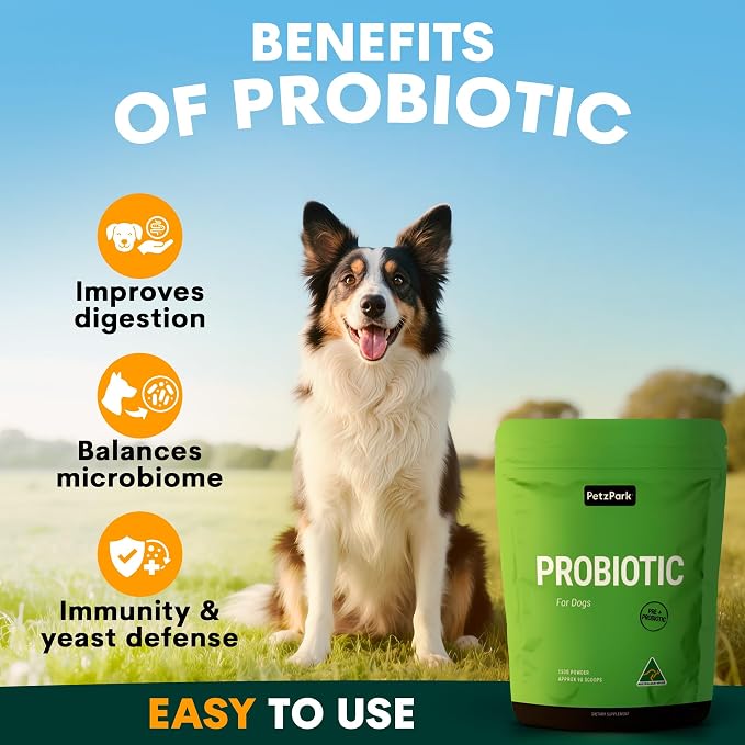 Petz Park Dog Probiotic 45 Scoops, Probiotics for Dogs Powder, Gut Health Supplement for Dogs, Paw Licking and Digestive Support, Dog Food Topper Made in Australia