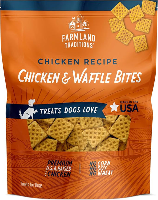 Farmland Traditions Chicken & Waffle Bites, Gluten-Free Dog Treats, Made in USA for All Breeds & Sizes, 1 Pound Bag