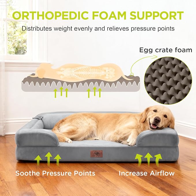 Extra Large Dog Bed-Orthopedic Washable Jumbo Bed for Big Dogs, Memory Foam Pet Couch Waterproof Sofa Bolster with Removable Cover, 48 x 30