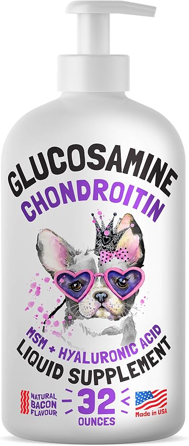 Wild Alaskan Salmon Oil for Dogs & Cats 32 oz and Liquid Glucosamine for Dogs Bacon Flavour with Chondroitin, MSM & Hyaluronic 32 oz