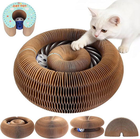 Extensible Cat Scratcher Cardboard Toy | Magic Accordion Scratching Pad with Bell Ball - Foldable & Reversible Interactive Kitty Play for Indoor Cats (1 Pack)