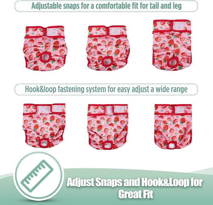 wegreeco Female Dog Diapers, Washable Reusable Pet Puppy Doggie Diapers for Small Medium Large Female Dogs in Heat Period, Doggy Period Panties, 5 Pack, XX-Large, Strawberries