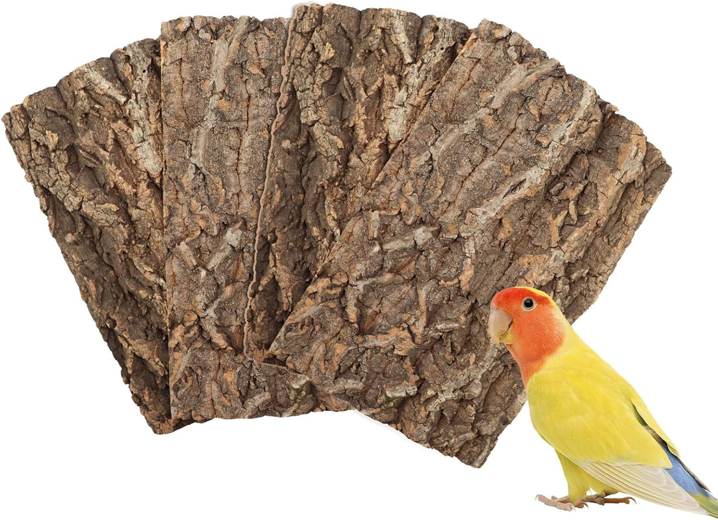 4 Pack Natural Cork Bark Bird Perch Stand, 15.7 × 11.8 inch Parrot Chewing Toys, Birdcage Background Decor Accessories, Bark Toy for Budgie Parakeet Cockatiel Lovebirds Conures Hamster Guinea Pig Rat