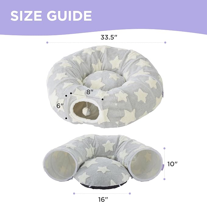 Lesure Cat Tunnel Bed for Indoor Cats - Cute Cat Donut Tunnel Toys for Small Large Cats with Washable Circle Cushion, Round Pet Peekaboo Cave Toy for Kitten/Puppy/Rabbit, Standard Galaxy Grey