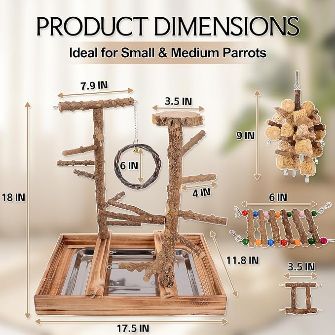Bird Perch Stand, Multi-Layer Bird Playground, Parrot Cockatoo Parakeet Chew Toys