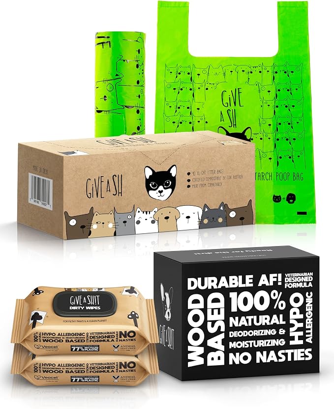 90 XL Compostable Cat Litter Bags and 200 Plant-Based Pet Wipes – Champion Animal Welfare & The Planet
