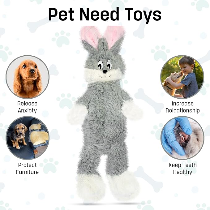 FGA MARKETPLACE Frog-Grey Rabbit Flat NO Stuffing NO Squeak Plush Dog Toy, Funny Style Will Entertain Your Pet for Hours, Recommended for Small and Medium Dog 21 INCH Long