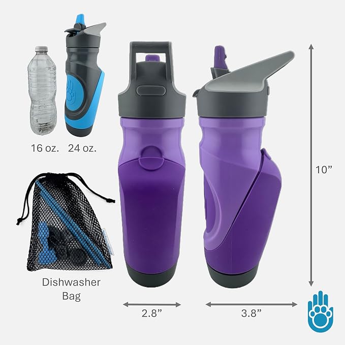 Dog Water Bottle with Bowl | Shared Hydration Bottle for Dog & Human | Leakproof, Portable for Walking, Hiking & Travel | 24 oz BPA-Free (Purple)